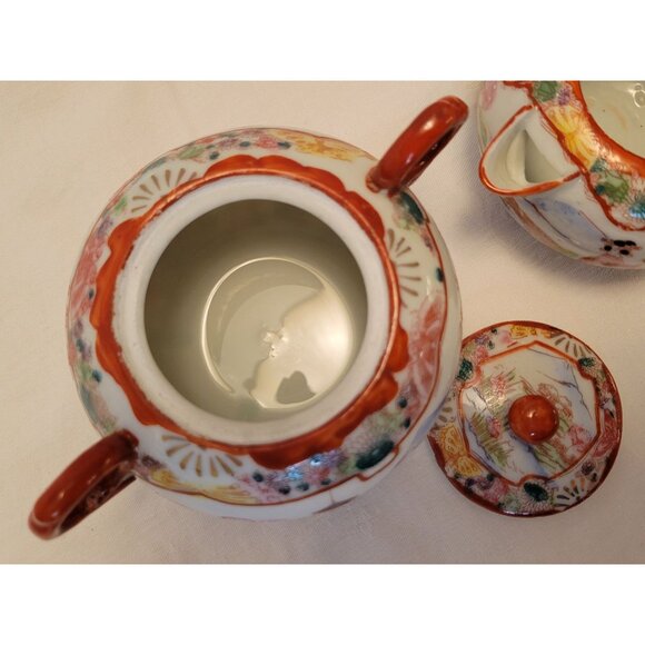 Vintage Japanese Porcelain Chocolate Coffee Pot W Creamer & Sugar Bowl Set Handp - Picture 10 of 13